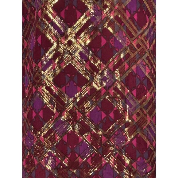 Tory Burch Lame Plaid Chiffon Silk Tunic Top Pink Hastings Size 8 - Picture 8 of 10